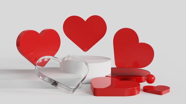 Podium for product placement in valentines day with decorations,8 march happy womens day 3d render illustration design