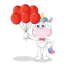 Naklejka premium unicorn clown with balloons vector. cartoon character