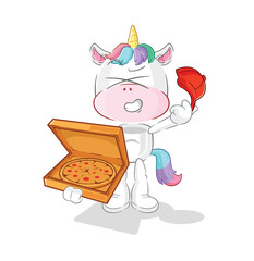 unicorn pizza delivery boy vector. cartoon character