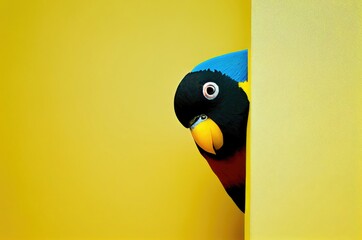 Bird Yellow Background With Blank Canvas Looking Ahead Generative AI
