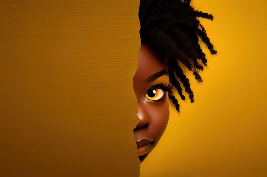 Black Woman Yellow Background With Blank Space Looking Ahead Generative AI