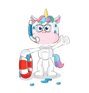 unicorn swimmer with buoy mascot. cartoon vector