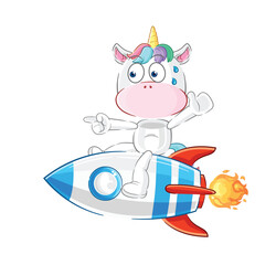 unicorn ride a rocket cartoon mascot vector
