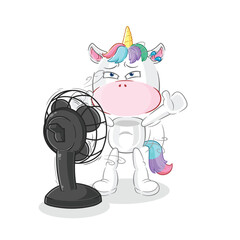 unicorn with the fan character. cartoon mascot vector