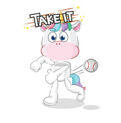 unicorn throwing baseball vector. cartoon character