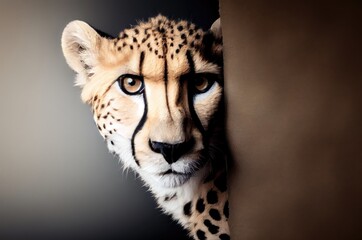 Cheetah Dark Background With Blank Space Looking Around Generative AI
