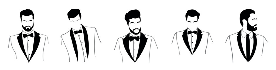 Set of drawn stylish gentlemen on white background