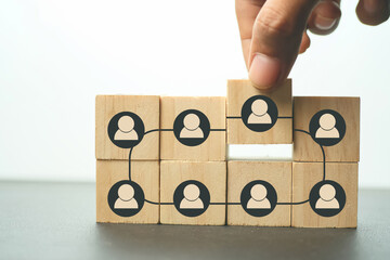 Business and partnership ecosystem concept. Business collaboration strategy. Partnership icon in wooden cubes