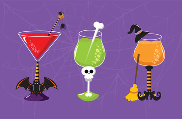 Set of halloween cocktails  vector