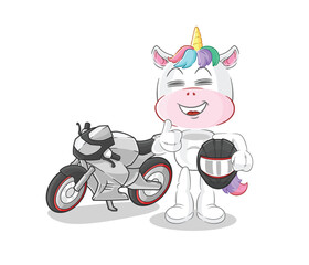 unicorn racer character. cartoon mascot vector