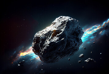 Asteroid strike and falling in space with stars - 575502500