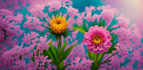 Obraz na płótnie Canvas Cute flower with circular stems at the edge of the frame. Generate AI