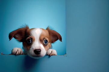 Puppy Blue Background With Blank Canvas Looking Ahead Generative AI