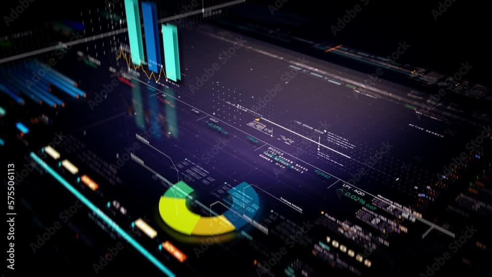 Poster business stock market, trading, info graphic with animated graphs, charts and data numbers insight a