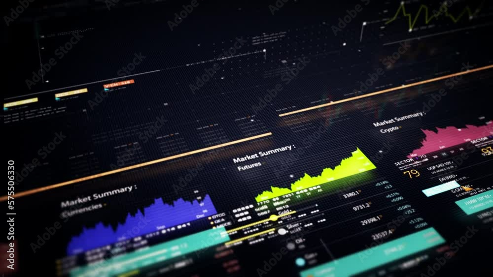 Poster business stock market, trading, info graphic with animated graphs, charts and data numbers insight a