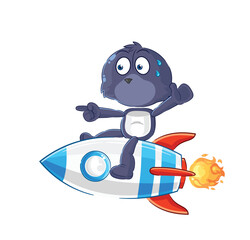 seal ride a rocket cartoon mascot vector
