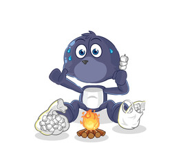 seal roasting marshmallows. cartoon mascot vector