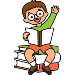 boy reading filled outline illustration for decoration, website, web, presentation, printing, banner, logo, poster design, etc.