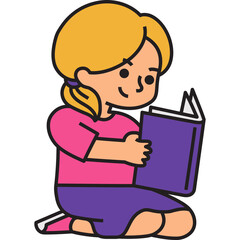 girl reading filled outline illustration for decoration, website, web, presentation, printing, banner, logo, poster design, etc.