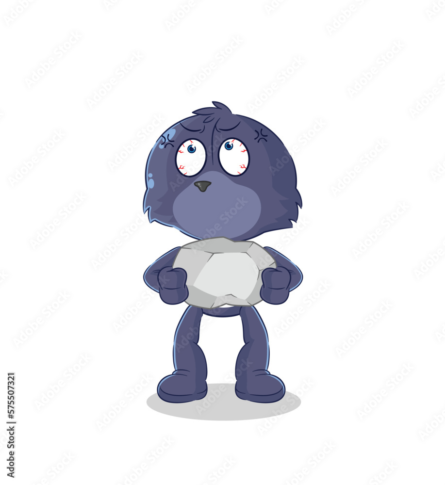 Sticker seal lifting rock cartoon character vector