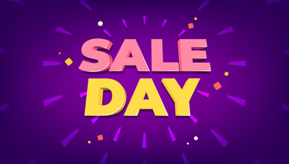 Sale day or Shopping day 3d text on purple background. Online shopping banner template.