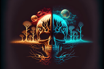 scary halloween background with skull
