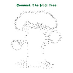 Connect The Dots and Draw tree coloring page, Educational Game for Kids. line drawing for kids, 