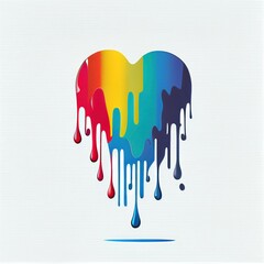 abstract heart with rainbow in paint splashes. Abstract heart valentines background on isolated background, GENERATIVE AI