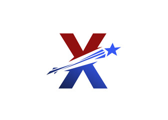 illustration vector  graphic logo design of Initial letter X with airplane and star icon logo design template elements.