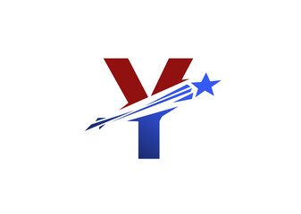 illustration vector  graphic logo design of Initial letter Y logo with airplane and star icon design template elements.