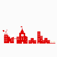 city skyline in red