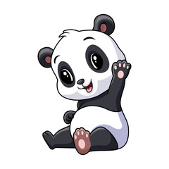 Cute baby panda waving hand