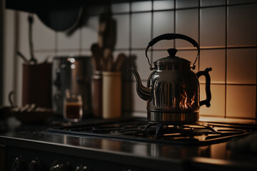 boiling kettle on the stove illustration Generative AI
