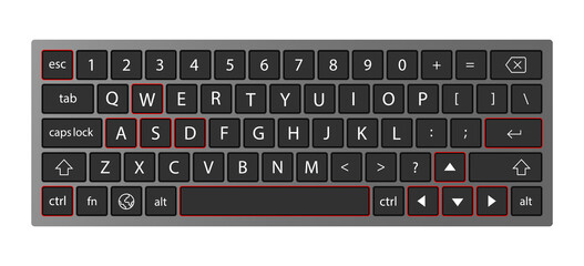 Computer keyboard button layout template with letters for graphic use
