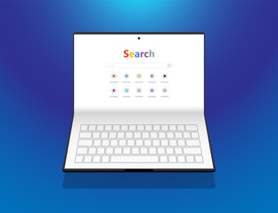 Folding Laptop Full screen fold modern tablet concept search engine on screen illustration