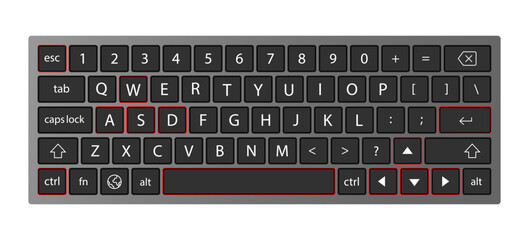 Computer keyboard button layout template with letters for graphic use