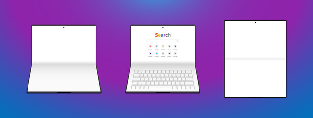 Set Folding Laptop Full screen fold modern tablet concept search engine on screen illustration