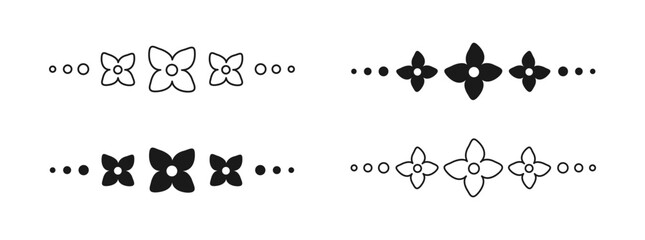 Cute floral page divider doodle illustrations. Simple flower border line art and silhouette collection set.