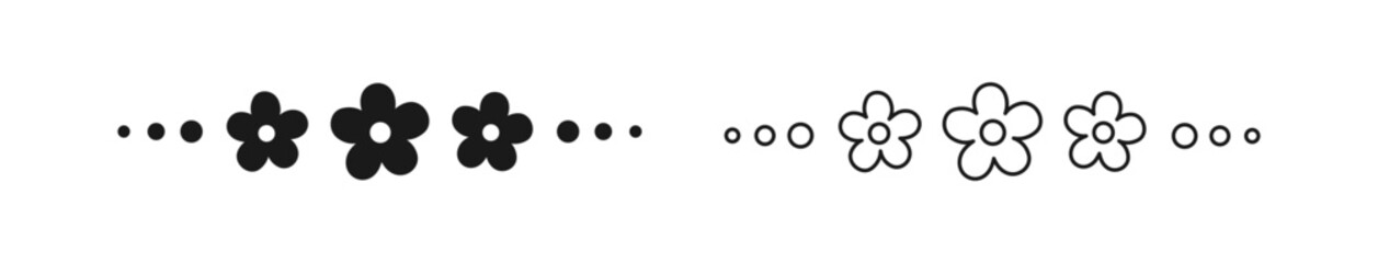 Cute floral page divider doodle illustrations. Simple flower border line art and silhouette collection set.