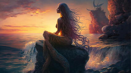 Mermaid in the sunset