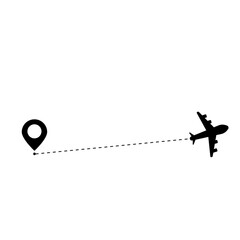 Airplane line path icon of air plane flight route. Airplane travel concept, symbol on isolated background. 