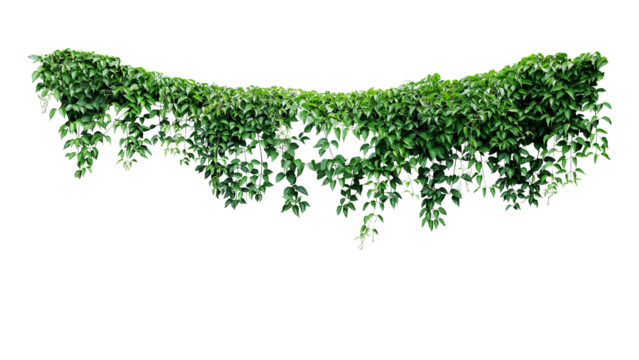 Hanging vines ivy foliage jungle bush, heart shaped green leaves climbing plant nature backdrop