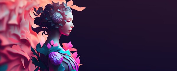 illustration of women from the side surrounded by leaves for women's day celebration card