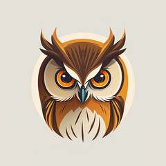illustration of yellow owl head on a white background. Generative AI