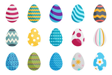 Happy Easter.  Easter Eggs Set Flat style with different texture, and motive.