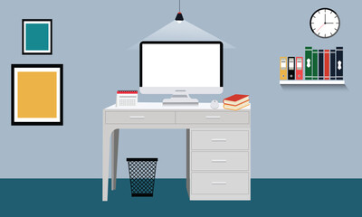 Flat workspace with modern elements