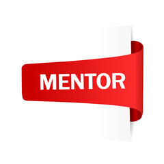 Mentor writing text on red banner design. Web element. Flat vector.