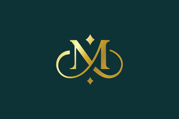 Unique M letter golden typography brand logo design, m golden logo, m golden logo mark