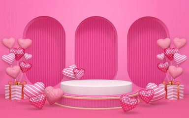 Valentine's day podium and with space for message in background. 3D illustration, 3D rendering	
