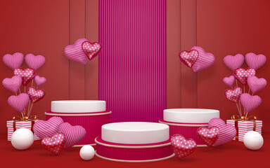 Valentine's day podium and with space for message in background. 3D illustration, 3D rendering
